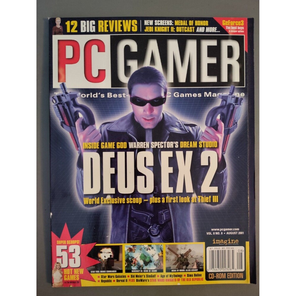 PC Gamer Magazine August 2001 Warren Spector Deus Ex 2 NO LABEL